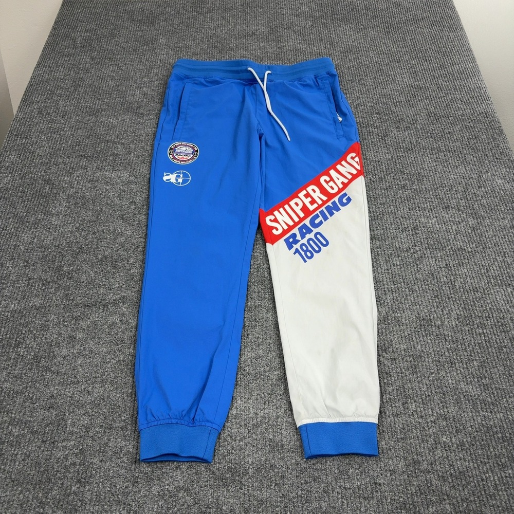 Sniper Gang Racing Pants Mens L Blue Polyester Colorblock Joggers Streetwear